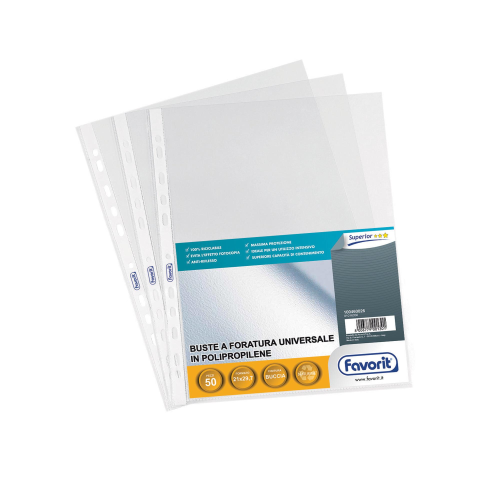 FAVORIT AIR SPECIAL BUSTE CON FORATURA UNIVERSALE IN PP CM 23X30.5 A4 BUCCIA D'ARANCIO TRASPARENTE CONF 50 Pz.